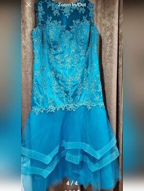 Turquoise Lace Applique Mermaid Prom Dress
